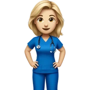 white female nursing school student with dirty blonde hair in royal blue scrub top and royal blue scrub pants with a stethoscope around her neck sticker