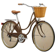 peugeot vintage brown bike with front basket  sticker