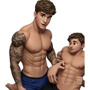 muscular boys on the bed sticker