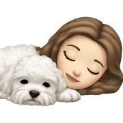 White girl brown hair sleeping with Mini Bichon sticker