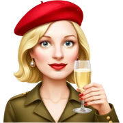 Modern French Woman with Red Beret and drinking champagne from a coup glass sticker