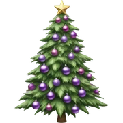 Realistic decorated green and lilac Christmas tree sticker