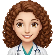 smiling doctor woman, brown eyes, white skin,  long brown curly hair sticker