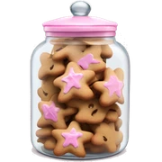 Realistic glass cookie jar with light pink lid full of gingerbread cookies isolated.  sticker