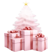 Light pink Christmas gifts under a white Christmas tree  sticker