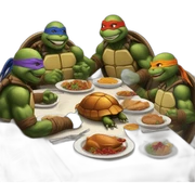 Teenage Muntant Ninja Turtles Sitting down to Thanksgiving Dinner sticker