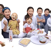 happy boys enjoying cake sticker