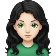 teenage girl with green eyes and black hair, long wavy hair sticker