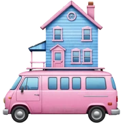 Pink van with a BLUE house on in sticker