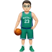 Full Body plus size white male with dark short hair basketball player wearing glasses wearing blue green uniform sticker