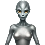 alien reptilian woman in silver dress sticker
