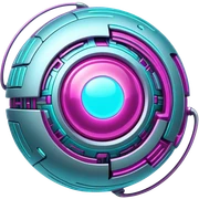 Futuristic silvery cyber planet with glowing cyan and magenta  sticker