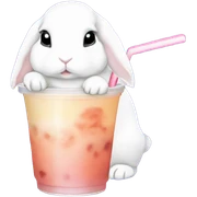 White mini lop rabbit drinking boba tea sticker