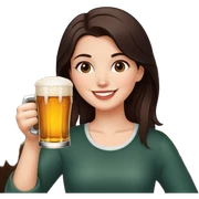 white girl with dark brown hair drinking a beer smiling sticker