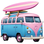Blue Hippie van with surf boards on top pink
 sticker