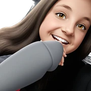 smiling girl with car sticker