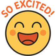 Excited face with text "SO EXCITED!" sticker
