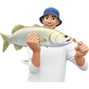 boy smiling with fish outdoors sticker