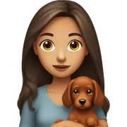 brunette girl holding dark orange puppy sticker