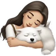 Brunette pale girl sleeping with Samoyed sticker