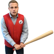 boy with bat in red vest sticker