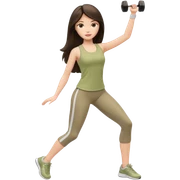 A white Barbie girl with long dark brown straight hair in a pale olive clothes doing exersises sticker