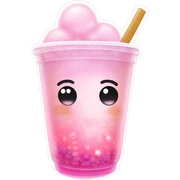 Floral Bubble Tea "A pastel pink bubble tea infused with floating glowing flower petals, tapioca pearls radiating a soft shimmer, and sparkles drifting around the cup." sticker
