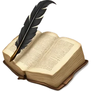 Bible with a quill and ink sticker