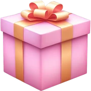 Gift Box Emoji "A pastel pink gift box with a glowing ribbon, shimmering wrapping paper, and a subtle ma & I glow around it." sticker