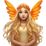 big wings, flower, Beautiful, fairy, gold, orange,red, long hair sticker