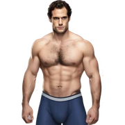 Henry cavill in a jock, backwards view, stretching glutes sticker