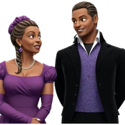 formal couple in purple attire sticker