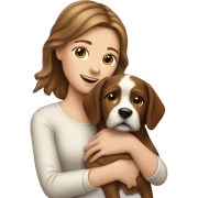 White girl with brown hair holding dog sticker