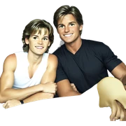 smiling boys in black shirts sticker
