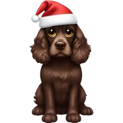 Chocolate brown cocker spaniel wearing santa hat sticker