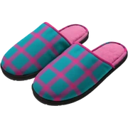 Fuchsia pink, Dark Gray and turquoise plaid print women's slippers sticker