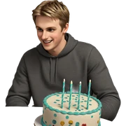 smiling boy with cake indoors sticker