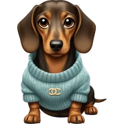 Dachshund wearing Sweater with chanel Logo  sticker