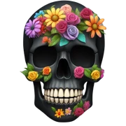  Black Anatomical skull with flowers sticker