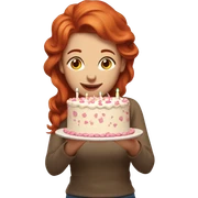 Redhead with birthday cake sticker