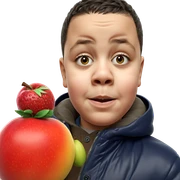 boy with fruit in jacket sticker