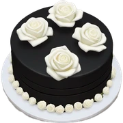 black cake with white roses on top sticker
