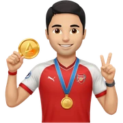 Mikel Arteta wearing an Arsenal shirt while holding a second place medal up and is very happy sticker