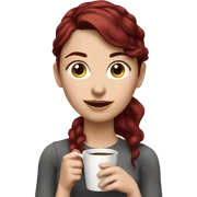 Realistic white girl with burgundy hair and coffee sticker