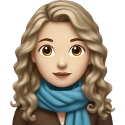 White girl with dark blonde wavy hair, a brown and brown scarf in winter. She has blue eyes. sticker