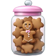Realistic glass cookie jar with light pink lid full of gingerbread cookies isolated.  sticker