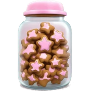 Realistic glass cookie jar with light pink lid full of gingerbread cookies isolated.  sticker