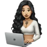 beautiful girl, with tattoos, with long black hair, wavy hair, chinese, with laptop sticker