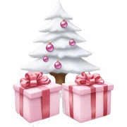 Light pink Christmas gifts under a white Christmas tree  sticker