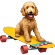 Goldendoodle riding a long board sticker